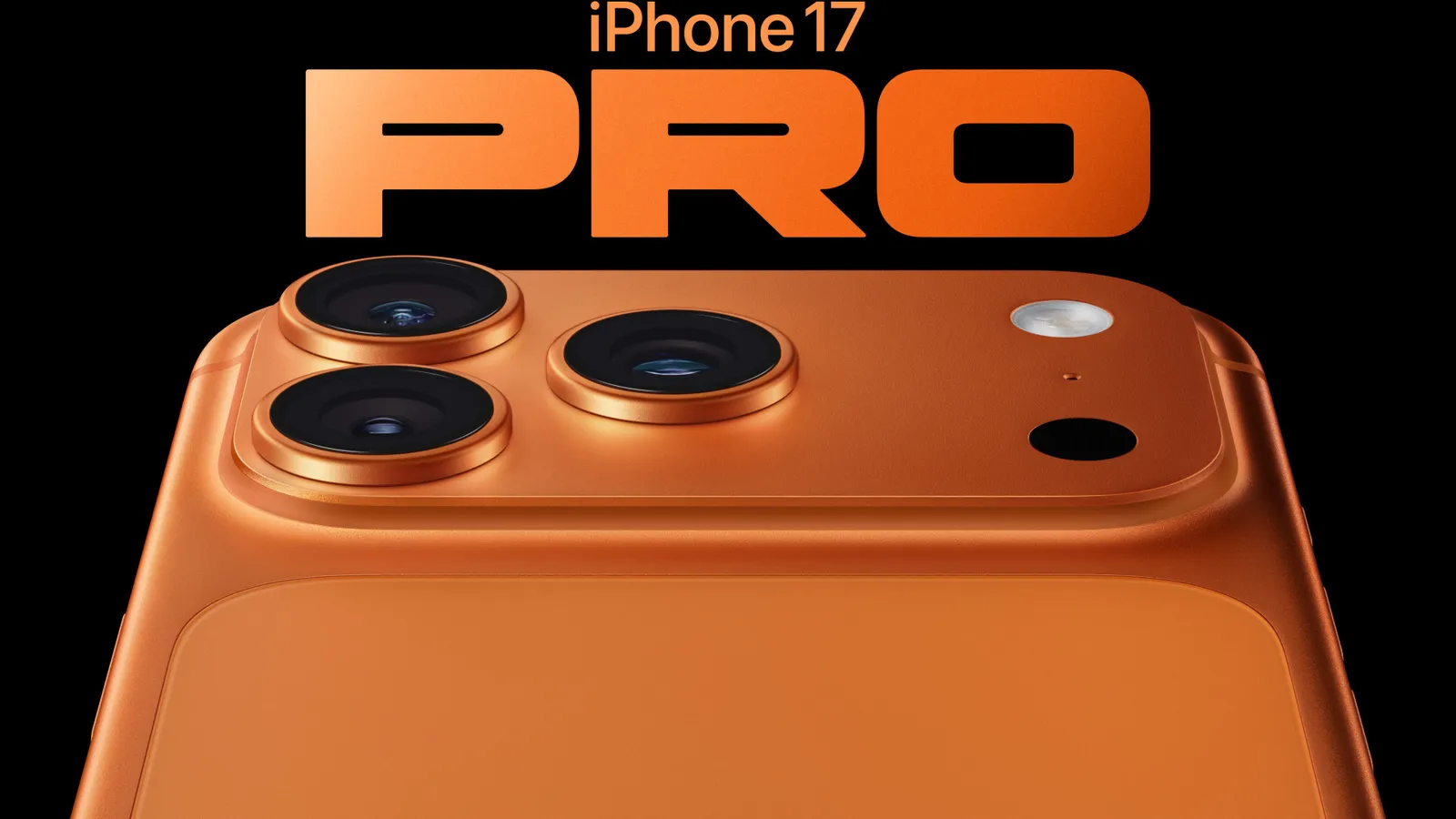 The iPhone 17 Pro camera module in Cosmic Orange, close up.