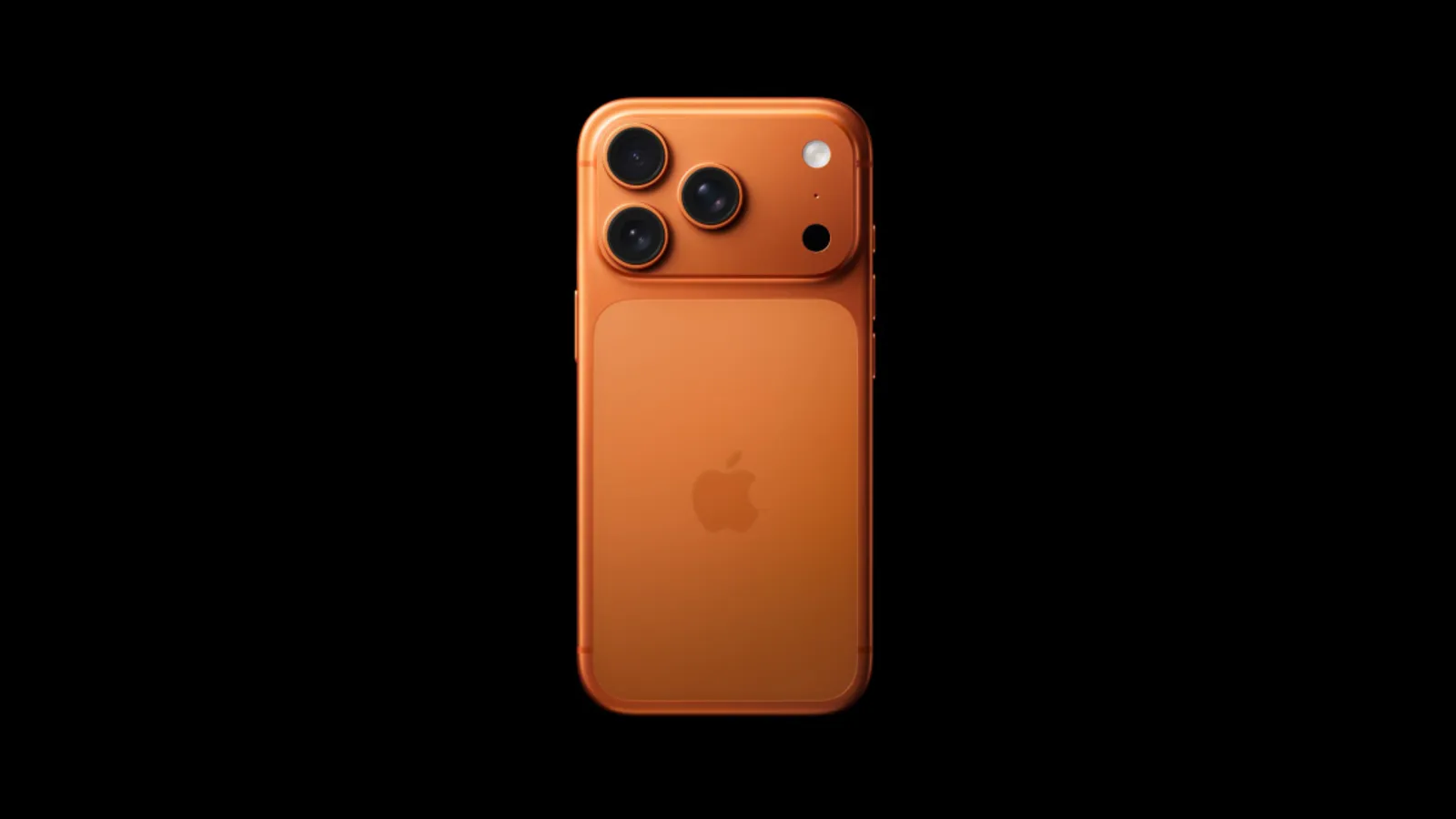 The Cosmic Orange iPhone 17 Pro seen from the back, in full.